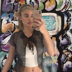 Y2K Mesh Short Sleeved Cardigan With Flower Print